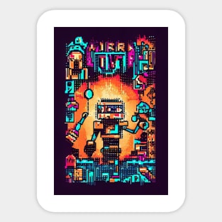 Maintenance robot in pixel art Sticker